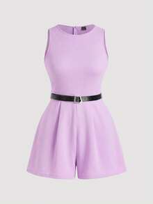SHEIN MOD Bộ áo liền quần hai dây kiểu vintage thập niên 70 dành cho nữ cỡ lớn, kèm thắt lưng tặng kèm - Hoàn hảo cho phong cách quý tộc cổ điển, trang phục đi làm, phong cách sinh viên, trang phục thường ngày, trang phục miền Tây, trang phục công sở và trang phục sân bay. - Màu tím - Xem 5