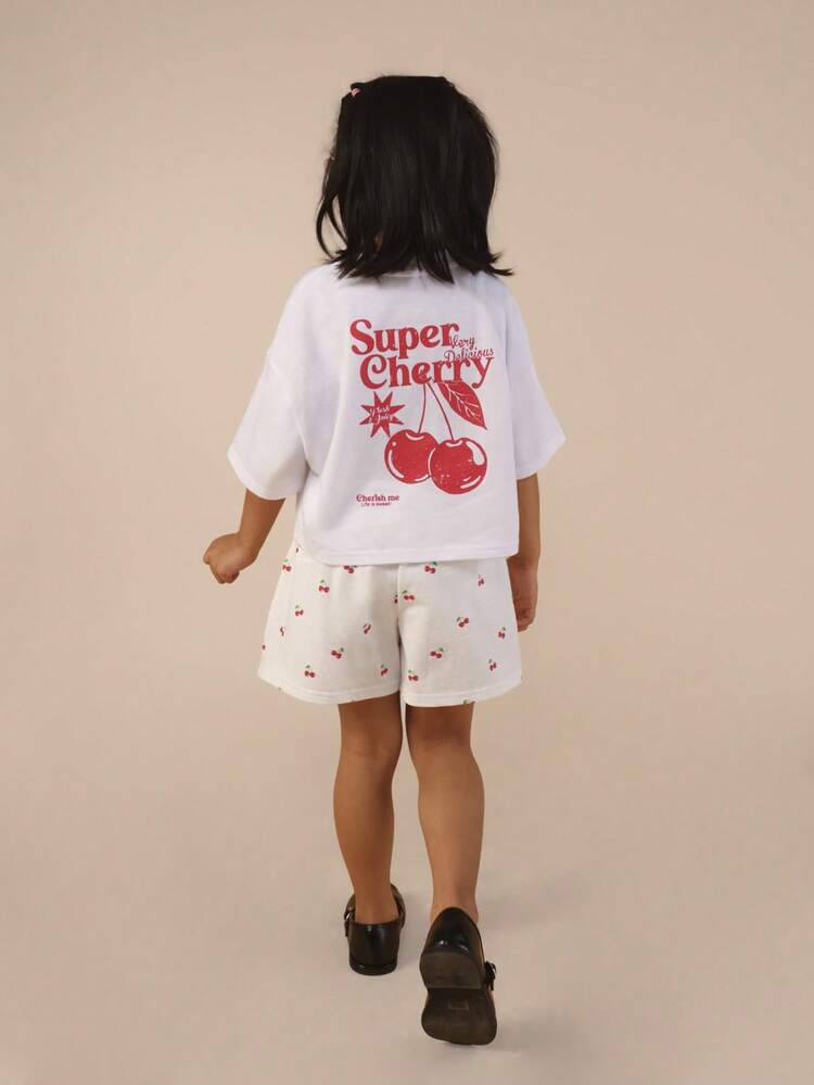 Cherry Print Oversized Tee And Shorts Set