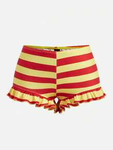 Y2Kool Maria Clara Maia Y2K撞色条纹荷叶边低腰修身短裤，女士休闲街头风，适合春夏派对、度假、日常穿着 - 彩色 - 查看 6