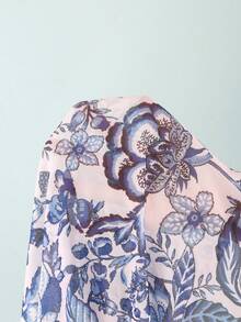 SHEIN 少女三件套蓝色碎花比基尼套装，细肩带，适合海滩度假游泳，春夏款 - 藍色 - 查看 9