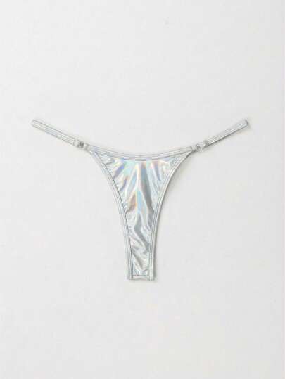 Swim SXY 2026 New Women's Swimwear ArrivalFor School,Suitable For Holiday, Date, Afternoon Tea, Western, Cruise, Beach, Island, Road Trip, All Seasons, Music Festival, Boho Vacation,Bohemian Vacation, Chill Autumn ,Western Boho ,Elegant Tops For Women Women's Sexy Laser Cut Thong Bikini Bottom For Summer Vacation Silver Thong Bikini Bottom Silver Bikini Bottom Shiny Bikini Bottom Thongs Silver Bathing Suit Silver Thongs