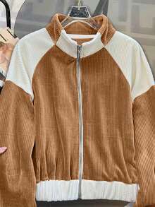 Franclia 宽松立领短款落肩长袖开衫 + 斜插口袋长裤 - 棕色 - 查看 4