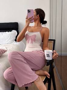 Dream Adore 可爱女士刺绣吊带睡衣套装，春夏款 - 彩色 - 查看 3