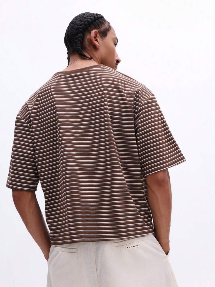 T-shirt rayé oversize avec logo brodé