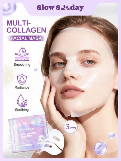 قناع الوجه متعدد الكولاجين من SlowSunday، 3 قطع، قناع كولاجين كوري، قناع كولاجين جيلي، ترطيب عميق، تحسين المرونة، إملاس البشرة، صيغة نباتية، خالي من الكحول والعطور، جمال كوري، مناسب لجميع أنواع البشرة، للخريف/الشتاء، رائع للمواعدة والأعياد والمناسبات الخاصة، لأعياد الميلاد وأعياد الميلاد وعيد الميلاد