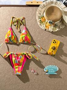 Swim Vcay 2026 New Spring/Summer Women 2pcs/Set Random Floral Print Triangle Bikini Bottoms & Beach Vacation Casual Bikini Set Set - Multicolor - View 5