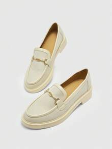 CUCCOO BIZCHIC 女士简约圆头坡跟厚底平底鞋，优雅休闲，舒适百搭，适合工作、通勤、约会、正式场合。 - 糯米白色 - 查看 10