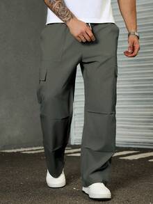 Manfinity Homme Pantalones cargo casuales de unicolor para hombres de talla grande - Gris - Ver 1