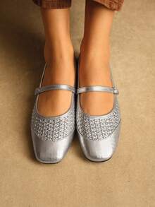 Rosivie Women's Buckle Design Casual Versatile Flat Shoes - Silver - View 2