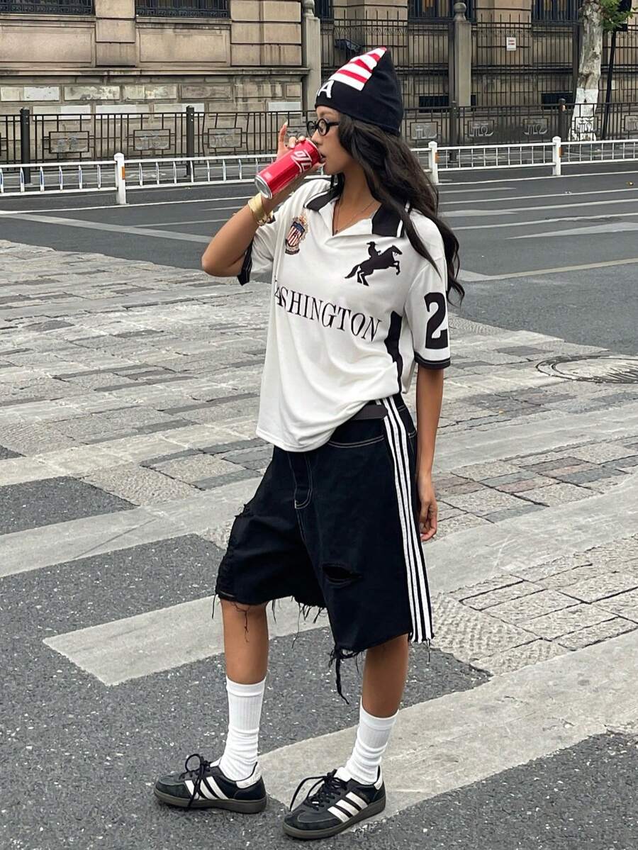 Coolane Women's Summer Back To School Preppy Club Outfits Casual Letter & Number Print Short Sleeve T-Shirt - White - View 1