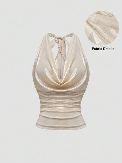 Modelyn Sexy Backless Draped Neck Glitter Draped Women Top