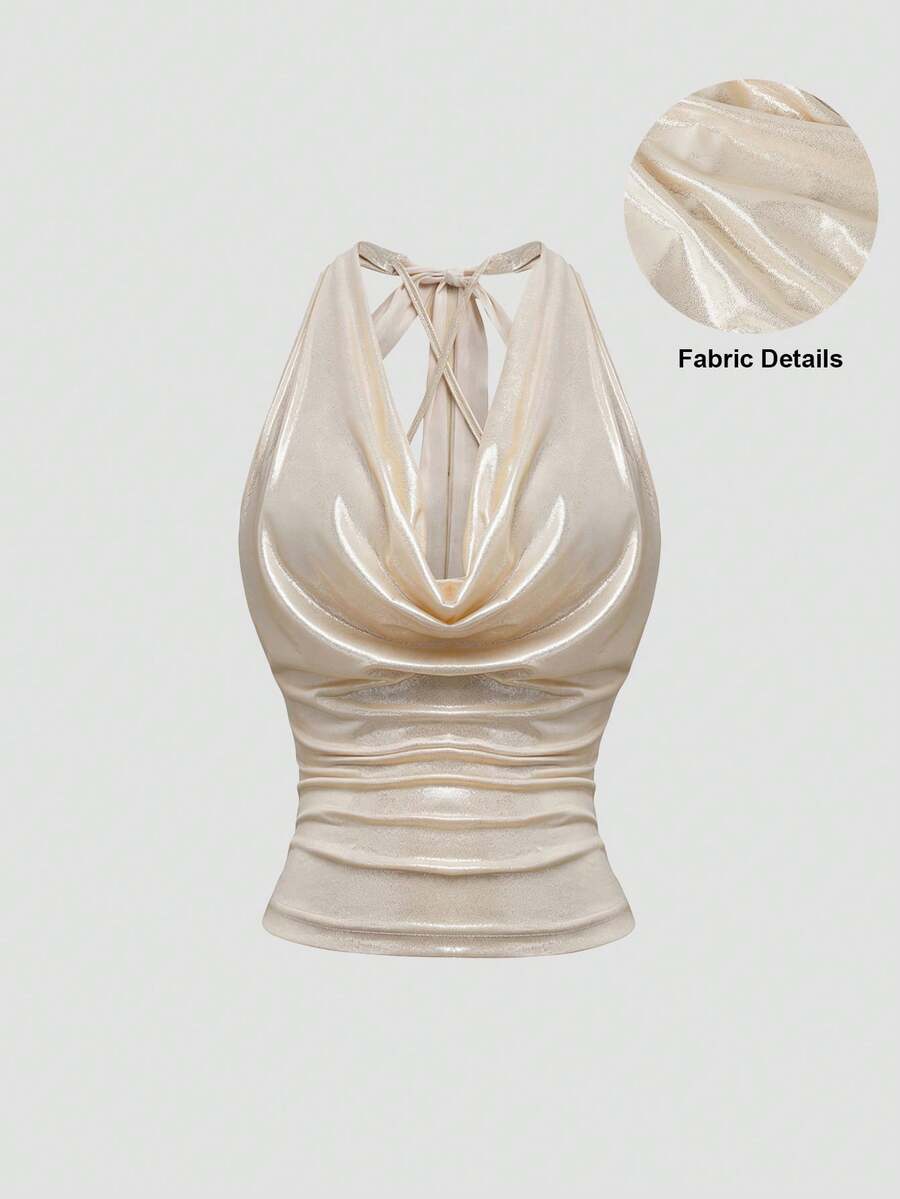 Modelyn Sexy Backless Draped Neck Glitter Draped Women Top