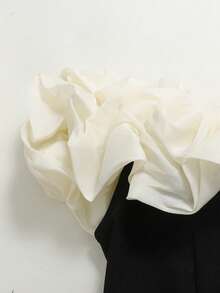 SHEIN Teen Girls' Off-Shoulder Puff Design Contrast Color A-Line Dress