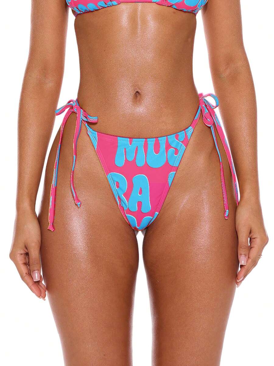 Musera Resort 印花比基尼上衣，Y2K风格，性感度假风，可爱泳装，海滩夏季款 - 玫紅色 - 查看 1