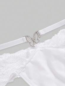 ROMWE J-Fashion Y2K蝴蝶水钻蕾丝拼接女士丁字裤 - 白色 - 查看 3