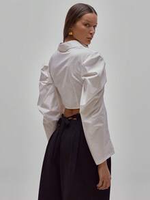 MUSERA Blusa con cuello y mangas de pétalos cortos, linda para salir y usar a diario en y verano - Blanco - Ver 2