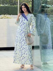 Yasmyna 女士优雅印花阿拉伯风格连衣裙 - 彩色 - 查看 1