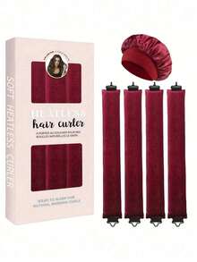 5件套/4件套/3件套发型设计套装+睡帽，免加热卷发器，方便实用，卷发工具，橡皮筋卷发器，睡眠发型设计工具，女士泡沫卷发器 - 酒紅色 - 查看 8
