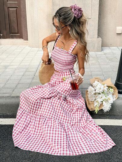 SHEIN PariChic Women's Casual Plaid Camisole & Mini Skirt 2 Pieces Set