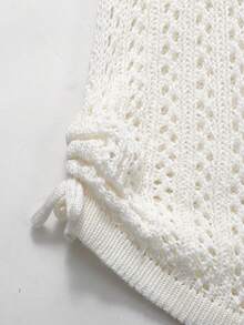 SHEIN Tween Girl Crochet Hollow Out Off-Shoulder Flare Sleeve Dress - White - View 3