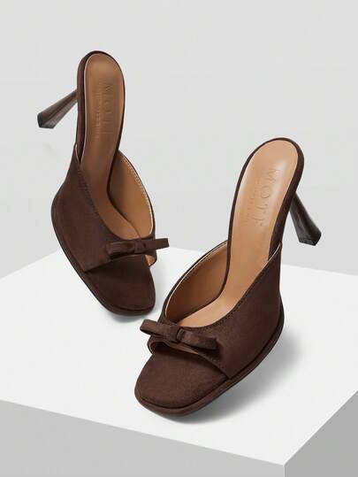 MOTF BOW DECOR MULE SOLID HEELED SANDALS VACATION SHOES, FOR SUMMER NEW YEAR HOLIDAY, SPRING SHOES, SPRING BREAK EASTER PROM HEELS VALENTINE'S DAY