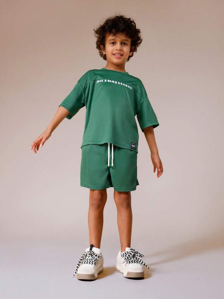 Green Mesh T-Shirt And Shorts Set