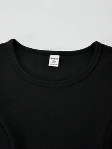 Teen GirlMiddle Eastern Style Waist Cinched Elastic Knit Dress, Elegant For Party And Urban Occasions - Black - View 7