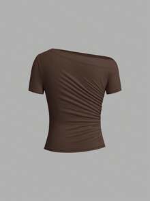 Ellevyn Plus Size Women's 3pcs Solid Color Ruched Slim Fit Asymmetrical Shoulder Short Sleeve T-Shirt Summer Spring Valentine's Day Resort Wear 3 Packs Tops Fitted Tops Women Shirt Packs For Women Cotton Women's Tops T-Shirts Women Cotton Blend Tops Short Sleeve Shirts - Multicolor - View 6