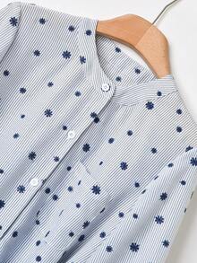 Rusticease Women's Floral Embroidery Striped Button Front Long Dress - Multicolor - View 5