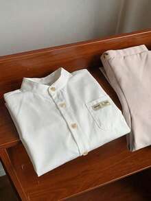 PrepCrw Camisa de manga larga con cuello y botones para niños, estilo universitario - Blanco - Ver 3