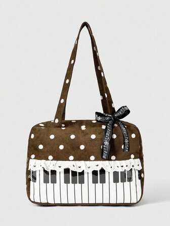 Anime 1 pezzo Borsa a tracolla da donna con fiocco carino, cuore, pizzo, patchwork, pois, stile pop art. Borsa trasparente di seconda generazione con note musicali, adatta per lo shopping, il campus