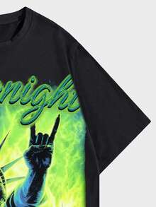 ROMWE MEN Goth 男士哥特式眼睛印花短袖T恤，夏季 - 黑色 - 查看 4