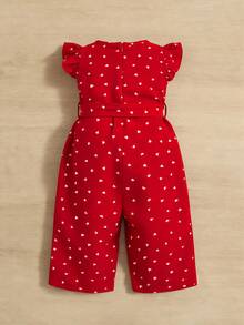SHEIN Baby Girl Casual Round Neck Cap Sleeve Heart Pattern Romper
