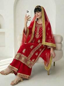 阿巴雅长袍少女民族风连衣裙，优雅礼服，精致刺绣，适合春秋季婚礼和宴会。 - 彩色 - 查看 7