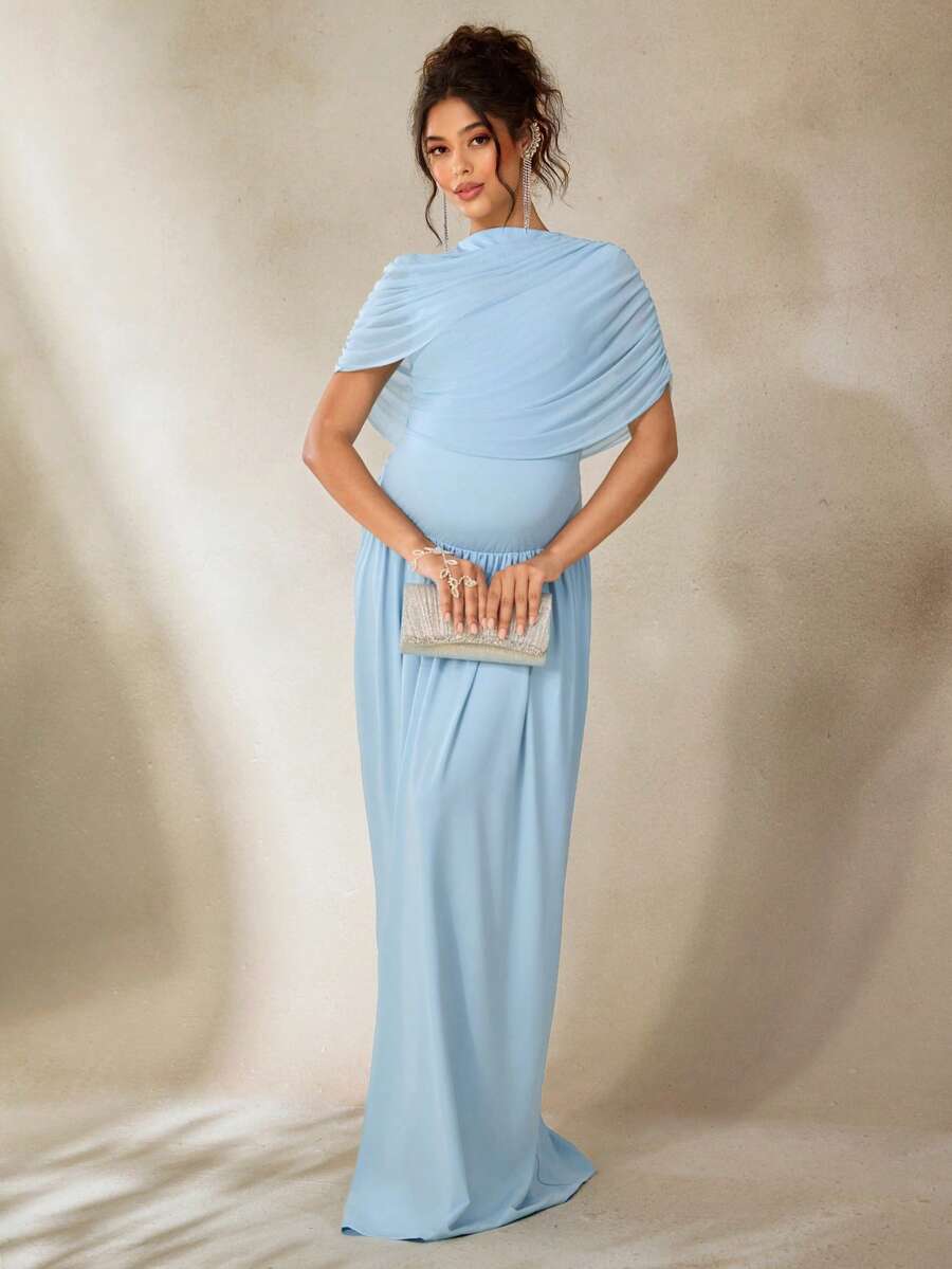 Cheriluna Maternity Maternity Photoshoot Dress With Double-Layer Mesh Design, Fitted Waist And Flowy Hem
