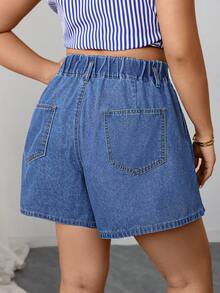 Elenzga Quần short denim mùa hè cỡ lớn, kiểu dáng thường ngày. - Rửa trung bình - Xem 2