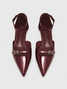 CUCCOO BIZCHIC Zapatos de tacón bajo de punta fina negros, sencillos y elegantes, versátiles, con tira trasera. Nuevos zapatos planos de bajo empeine para ir al trabajo, con correa en el talón, adecuados para la oficina en primavera/otoño - Espejo burdeos 225B - Ver 10