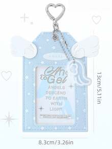 1pc Y2k Card Holder Keychain, Cute Kawaii PU Leather Card Holder With Wings & Heart Keychain, Gift For Friends, Pink/Blue ID/SIM Pouch - Little Angel - View 3