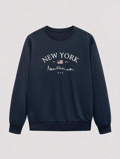 Open Phase 男士休闲街头百搭纽约英伦元素印花圆领套头衫