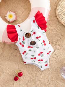 Emery Rose Kids Emery Rose Kids 女婴樱桃印花荷叶袖连体泳衣 - 彩色 - 查看 7