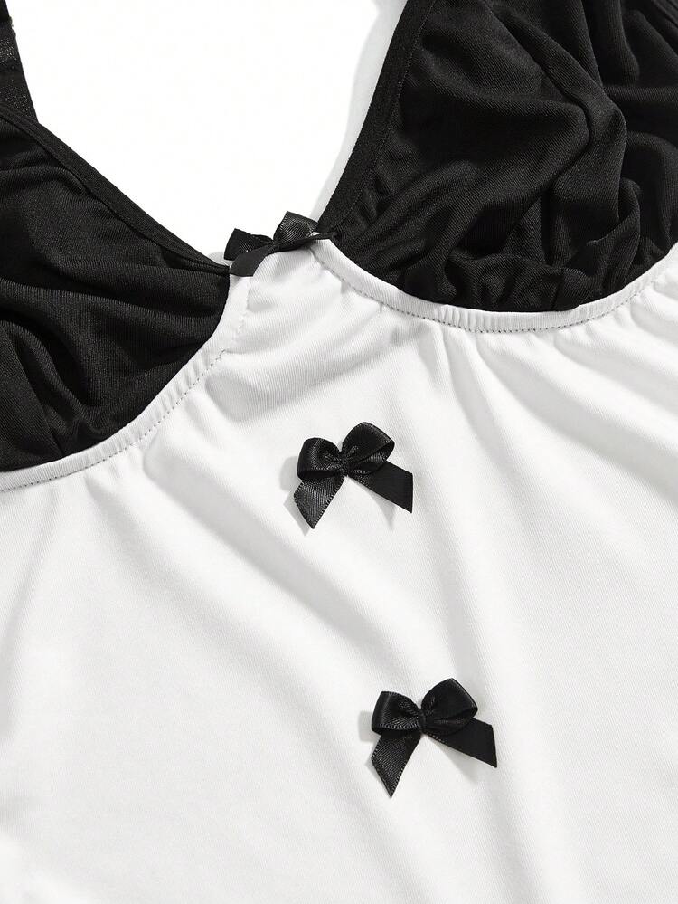 5pcs/Set Cute Contrast Color Rabbit Print Plus Size Sexy Jumpsuit - Black and White - View 5