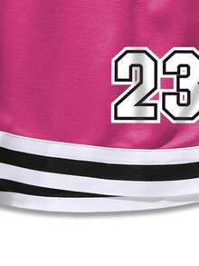 Manfinity Roghcode Loose Men's Letter Graphic Striped Trim Drawstring Waist Shorts - Hot Pink - View 5