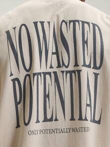 Musero Kaos oblong lengan pendek ukuran besar dengan kerah bulat bertuliskan "NO WASTED POTENTIAL" (Tidak Ada Potensi yang Terbuang) untuk Musim Semi/Panas. - Aprikot - View 2