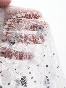 DAZY Sequin Butterfly Lace Waist Cinching V-Neck Women's Nightgown Dress - White - View 9