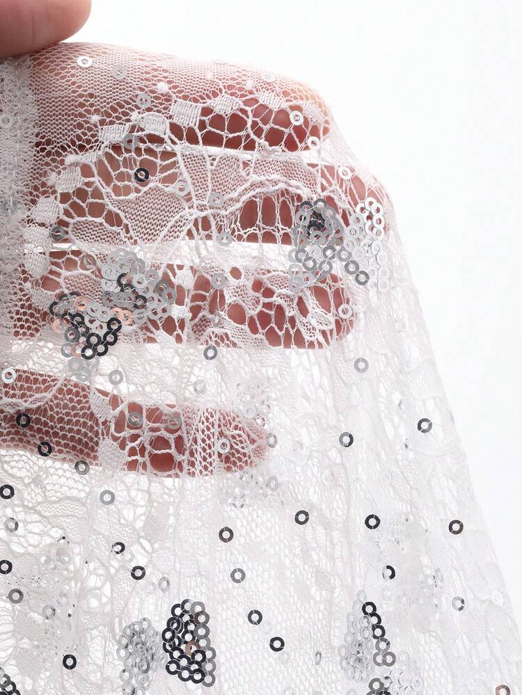 Sequin Butterfly Lace Waist Cinching V-Neck Women's Nightgown Dress