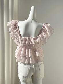 Elamini Women's Chiffon Polka Dot Cap Sleeve Off Shoulder Ruffle Hem Romantic Vacation Blouse - Multicolor - View 2