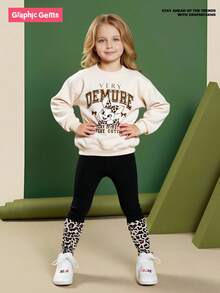 Bộ 2 quần nỉ và quần legging họa tiết da báo, chữ cái tiếng Anh và hình thỏ dễ thương cho bé gái, trang phục thu/đông - Nhiều màu - Xem 5