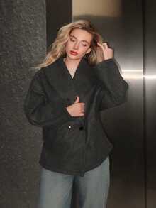 Turnttoni New Arrival Gray Elegant Lapel Coat, Warm For Fall & Winter,Casual,Long Sleeve - Grey - View 6