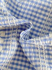 2pcs Baby/Baby GirlSweet Plaid Patchwork Sleeveless Top With Bow Accent And Ruffle Shorts Set Two Piece Set Baby Girl Baby Matching Set Summer Baby Skirt Set Blue And White Outfit For Baby Girl Little Girl Summer Sets - Blue and White - View 7