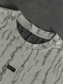 PAVTROS Men's Textured Crew Neck Casual Loose Short Sleeve T-Shirt - Grey - View 6